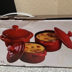 🔹NEW Parini  Round SET OF 3 MINI COCOTTES Pot w/Lid Ceramic Oven Proof Non Stick